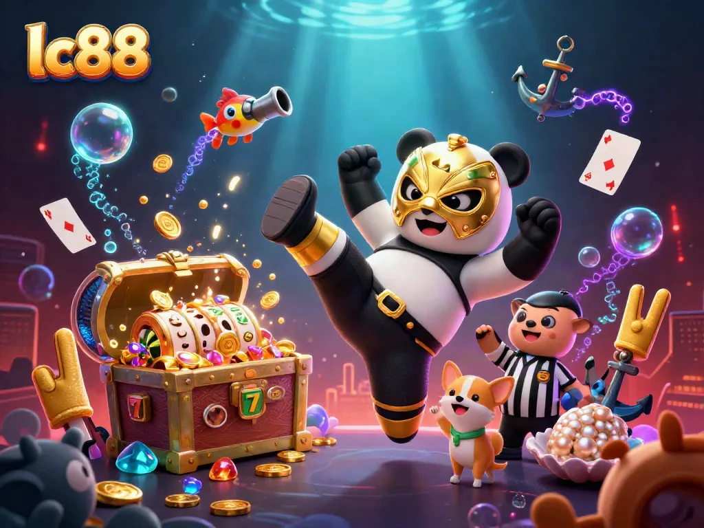 Experience thrilling gaming action with the lc88 panda wrestler and vibrant casino elements.
