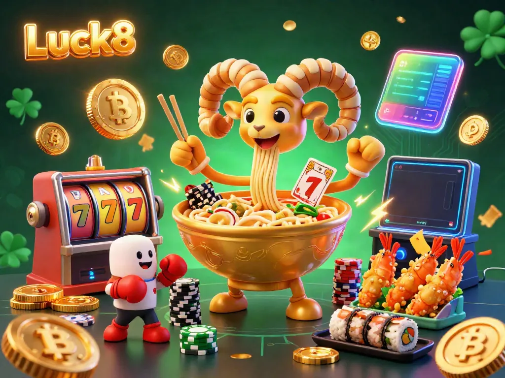 Experience thrilling casino action with the vibrant Luck8 characters stacking chips and dealing cards.