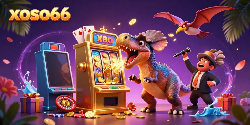 Experience thrilling moments at xoso66 with a cartoon pachycephalosaurus winning jackpot coins!