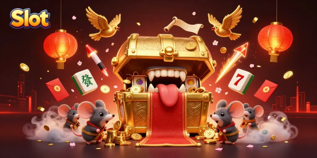 Engage with thrilling Slot games in this vibrant casino illustration featuring lucky symbols.