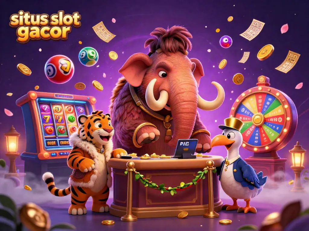 Experience the excitement of situs slot gacor with vibrant 3D casino illustration showcasing slot games and lively characters.