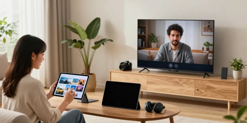 Engaged users exploring content on bangau88 platform in a cozy living room.