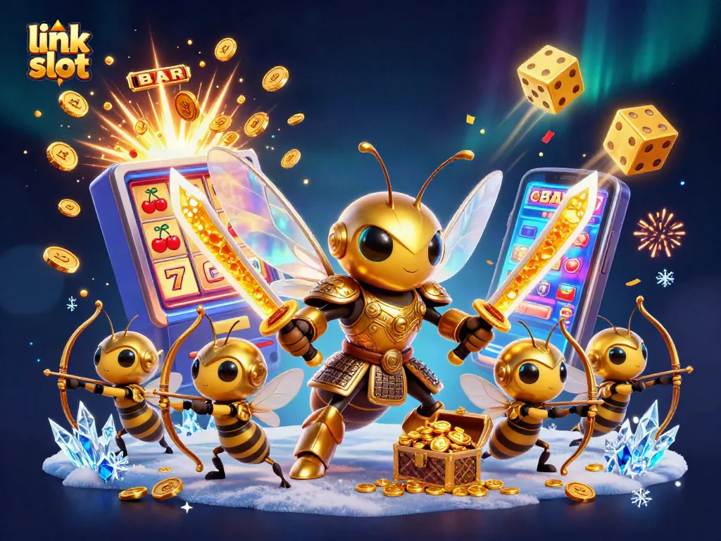 Engage with the link slot gaming experience featuring a golden hornet character amidst a jackpot explosion.