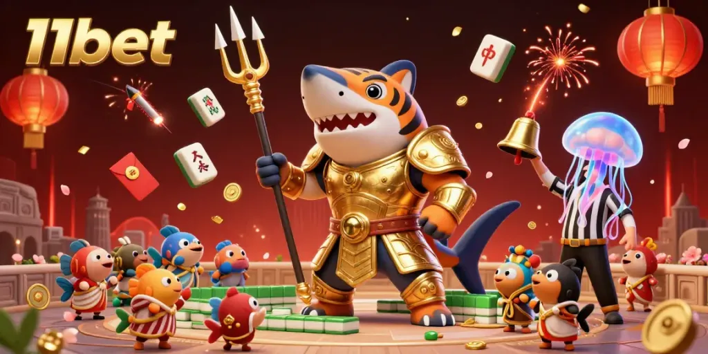 Engage in exciting gameplay at 11bet with a vibrant underwater colosseum scene featuring a tiger shark.