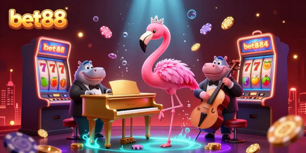 Experience the exciting world of bet88 with vibrant casino elements and lively 3D characters.