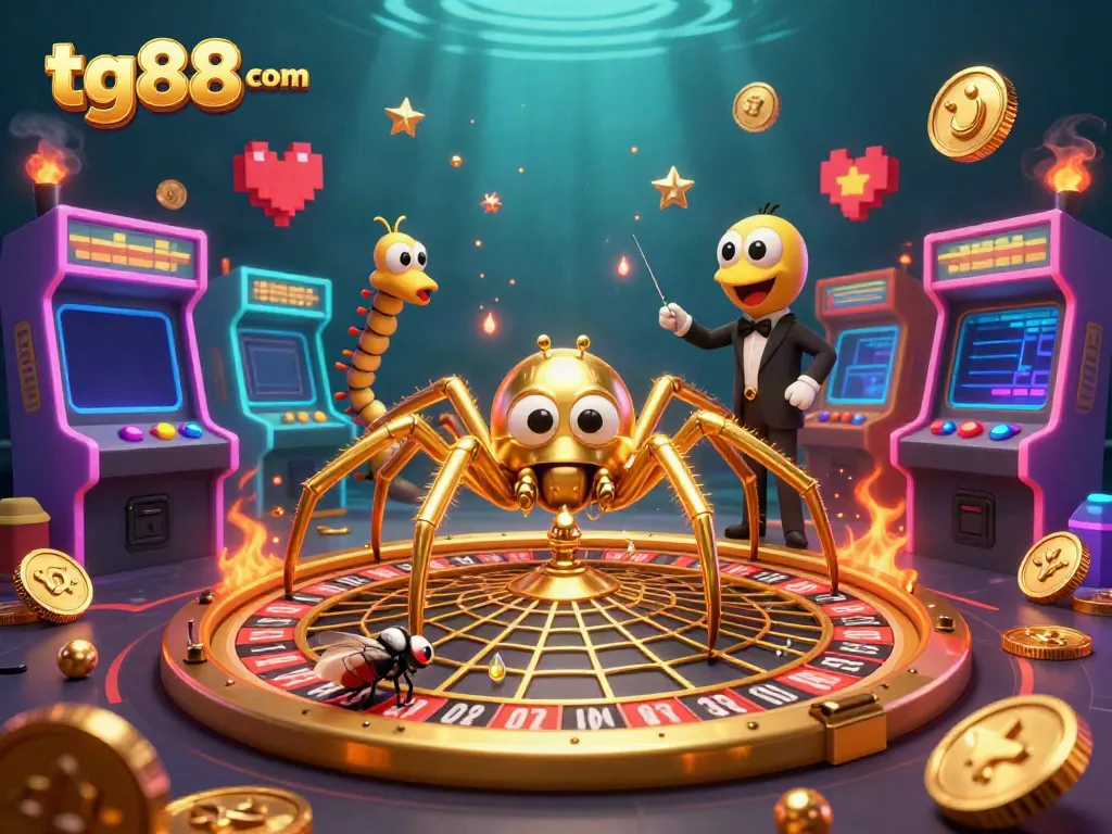 Experience gaming at tg88 com with vibrant slots and dynamic characters in a colorful casino scene.