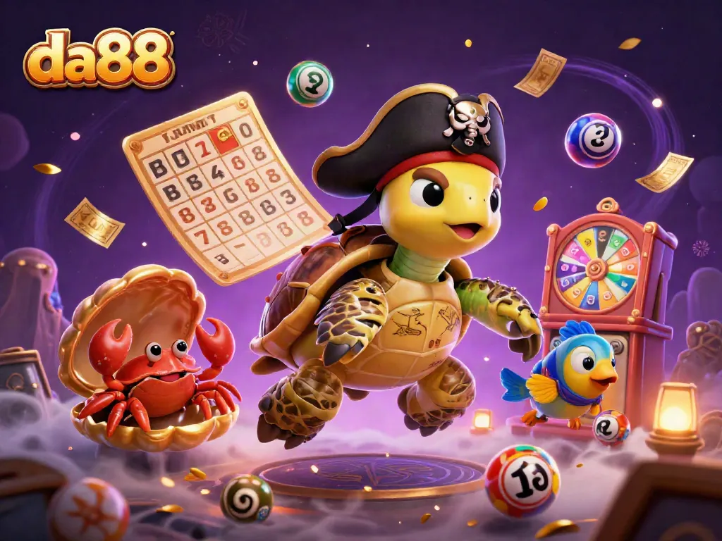 Experience the thrill of da88 in a vibrant casino scene with characters and dynamic lottery elements.