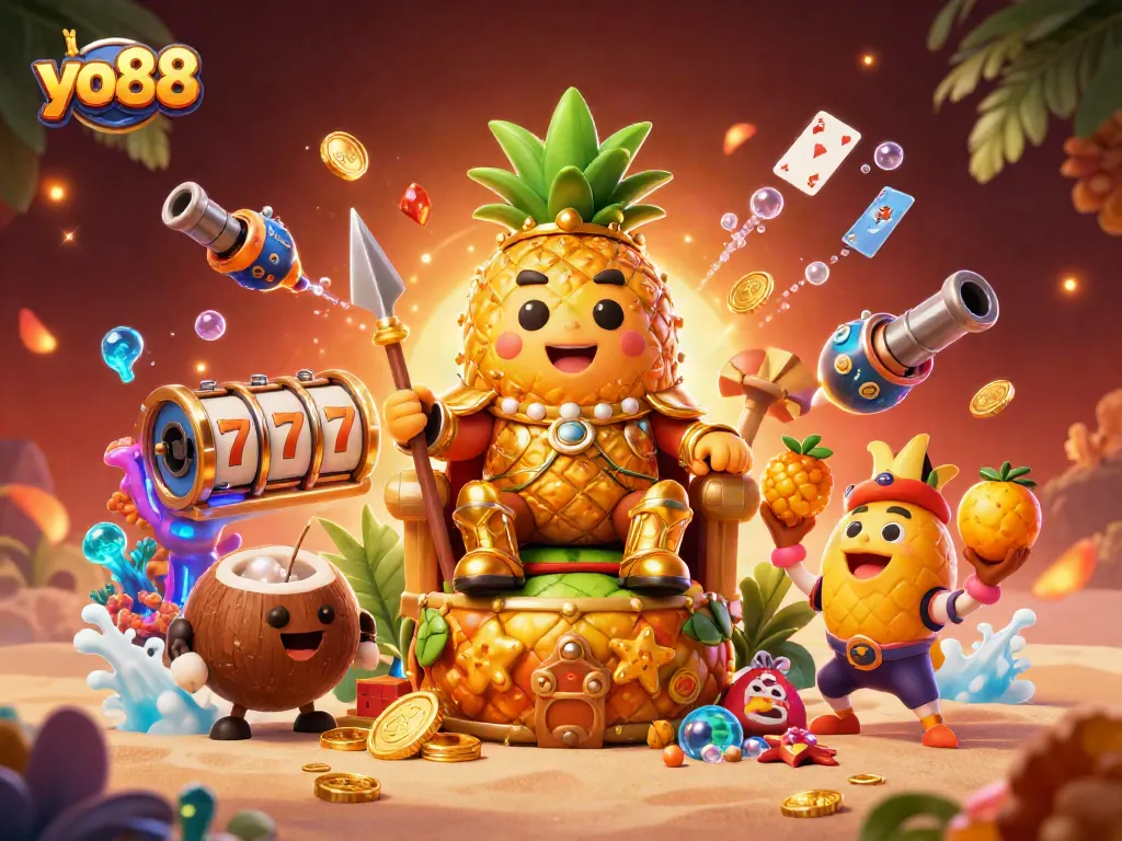 Engage with exciting gaming action at yo88, highlighting golden rewards and vibrant casino elements.