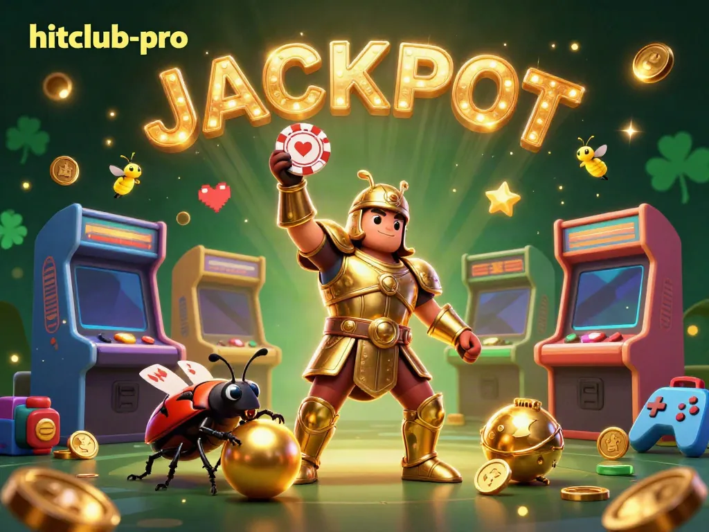 Experience excitement at hitclub-pro with vibrant casino-themed characters, featuring a beetle in golden armor.