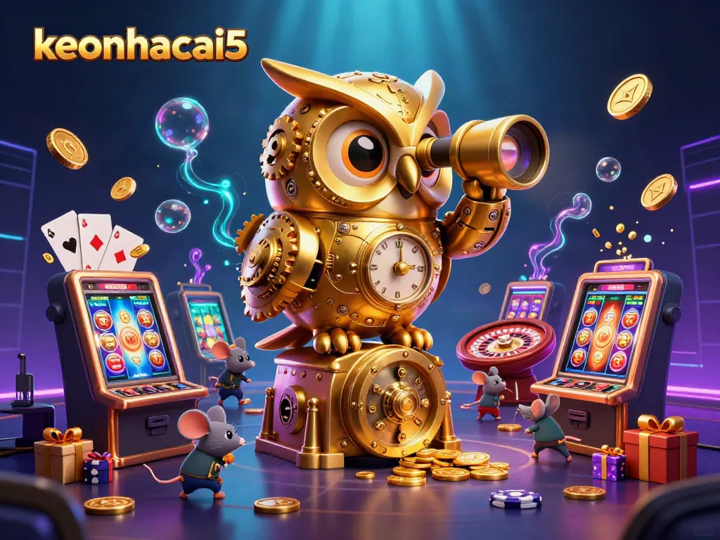 Engage with keonhacai5's vibrant slot casino scene featuring animated characters and dynamic gaming elements.