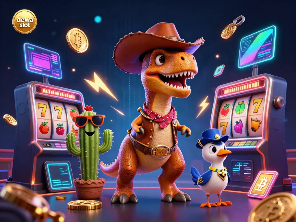 Experience thrilling dewa slot gameplay with a vibrant casino-inspired illustration featuring lively characters.