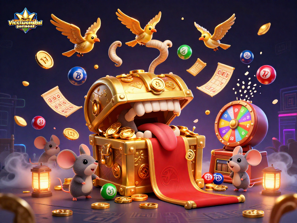 Experience excitement at vicclubgamebai with a vibrant lottery-themed 3D illustration.