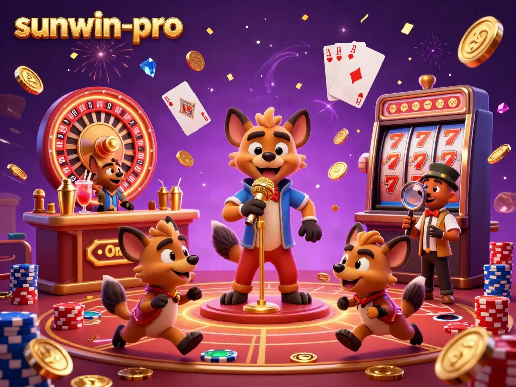 Engage with the vibrant atmosphere at sunwin-pro's comedy casino illustrated in a lively 3D scene.