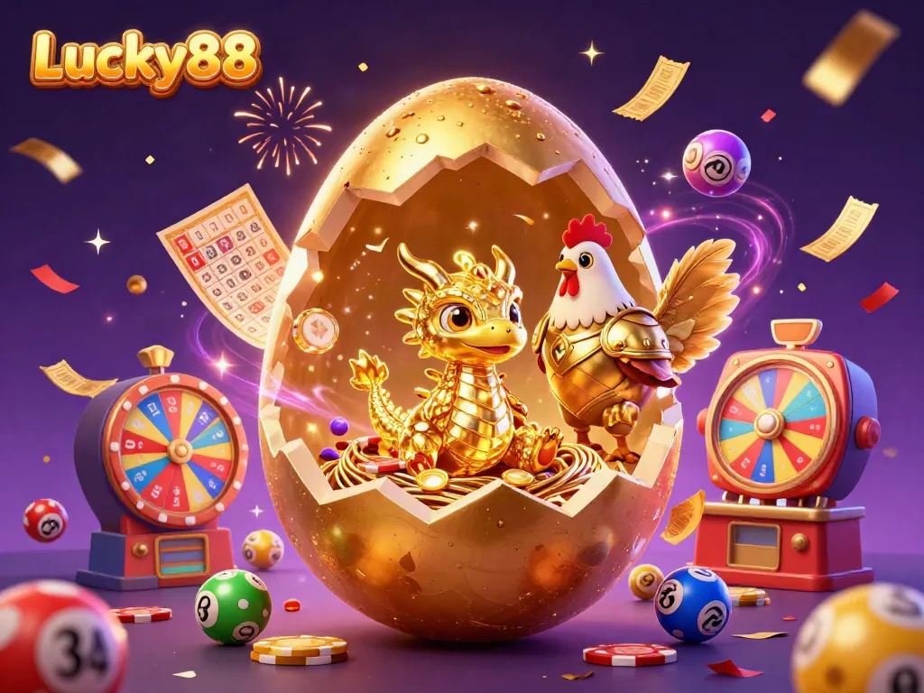Experience thrilling excitement at Lucky88 with a golden dragon emerging from a nest of poker chips.