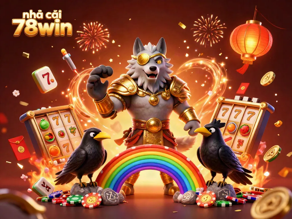 Engaging casino illustration showcasing nhà cái 78win with dynamic elements and characters for online gambling excitement