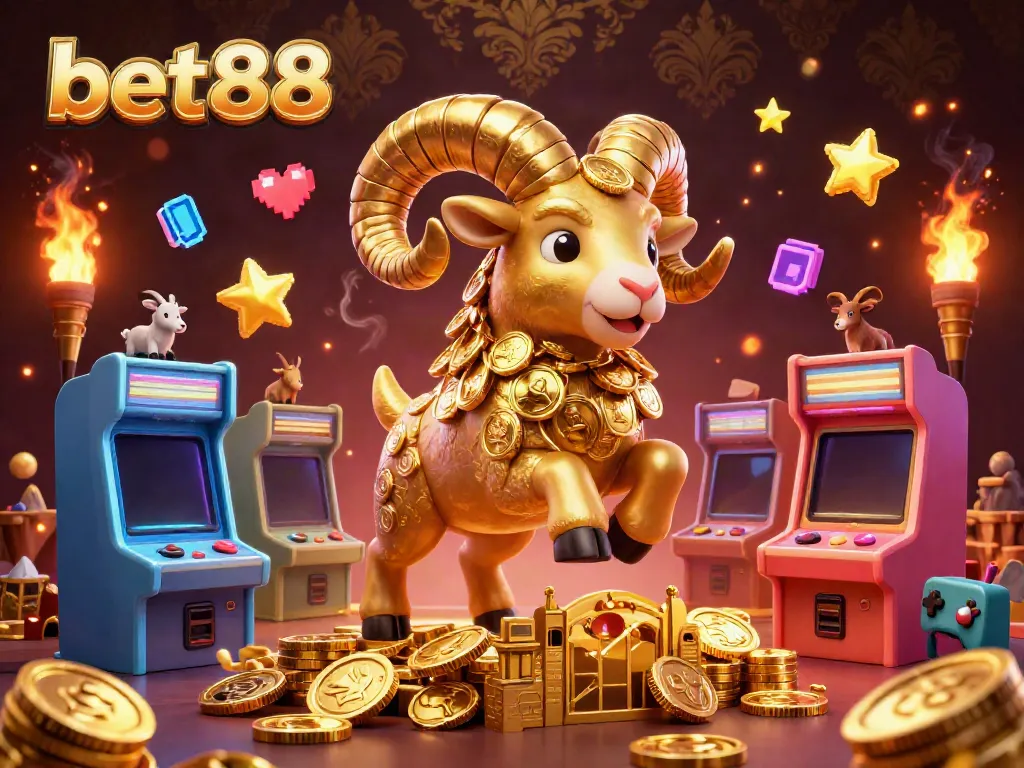Experience thrilling gaming with bet88, showcasing vibrant casino elements and a dynamic gold ram.