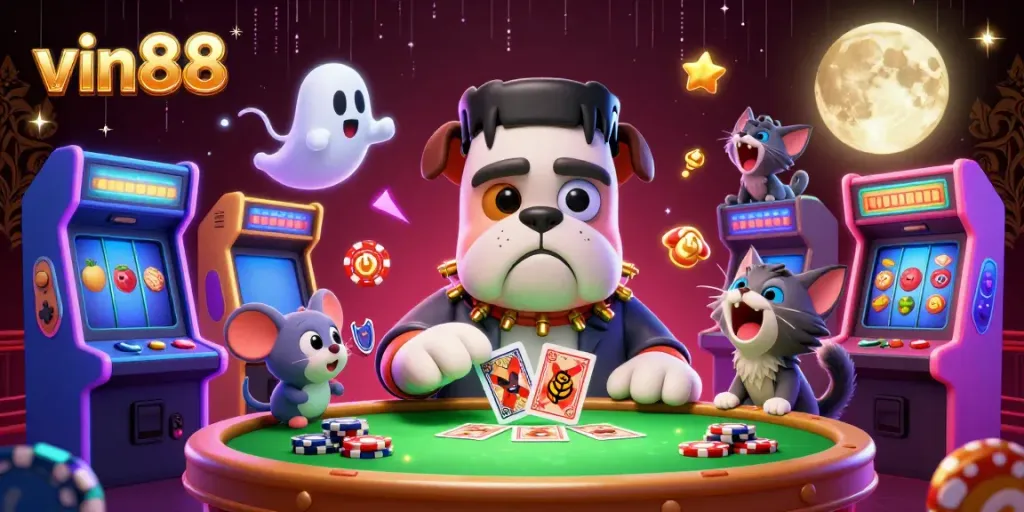 Experience the excitement of vin88 with a vibrant 3D game scene featuring unique casino elements.