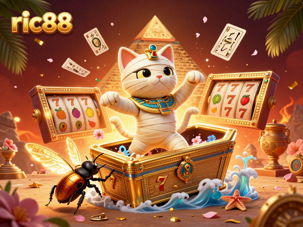 Experience excitement with ric88 at the vibrant pyramid casino featuring unique characters and festive elements.
