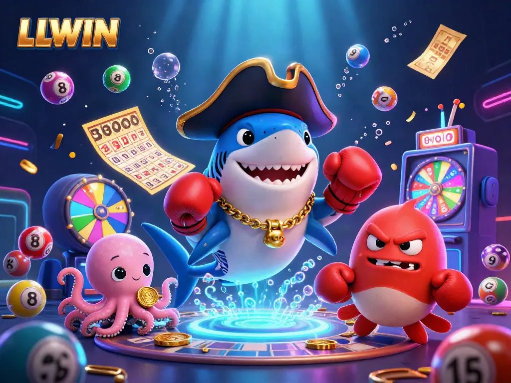 Experience thrilling gaming at LLWIN with our cartoon pirate shark, vibrant lottery elements, and more!