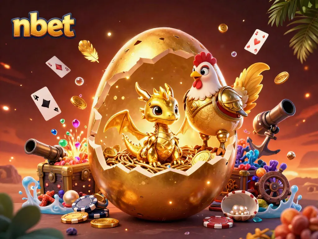 Join the excitement at nbet with a dazzling baby dragon emerging from a golden egg among casino treasures.