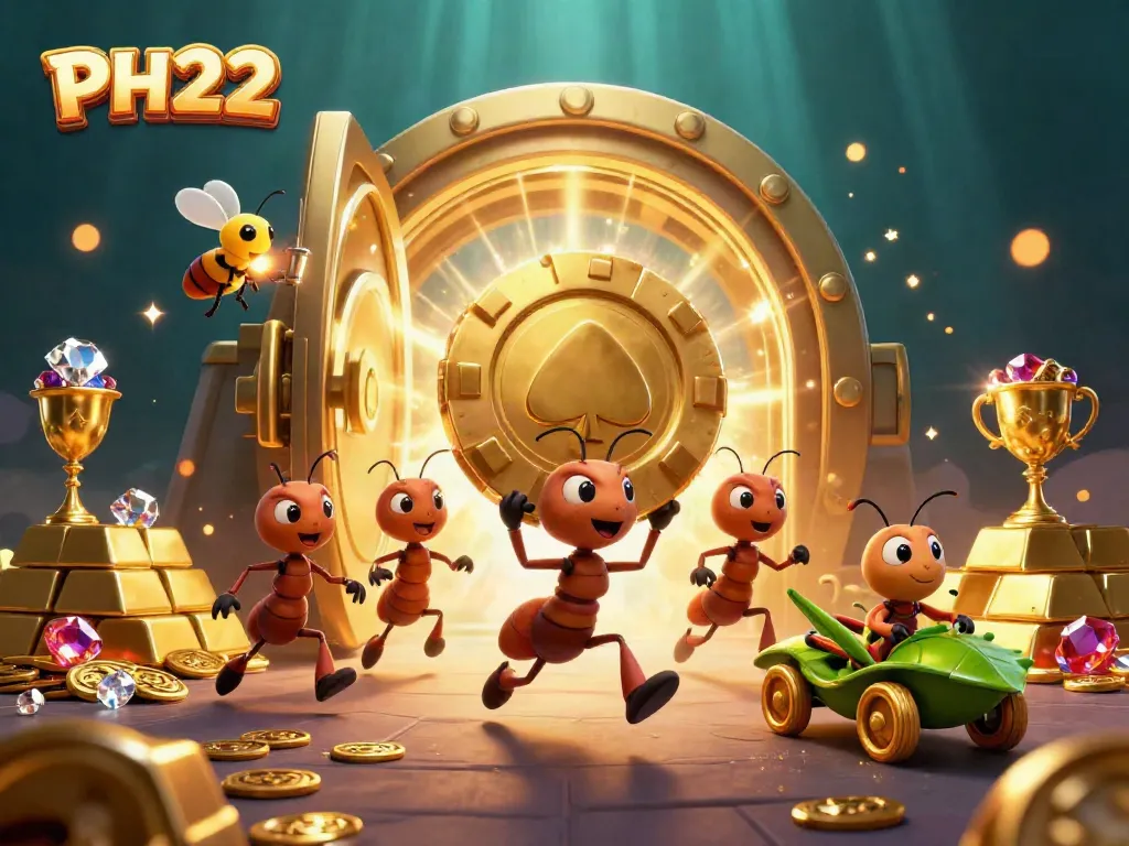 Experience PH222 excitement with a heist of giant golden poker chips and treasures.