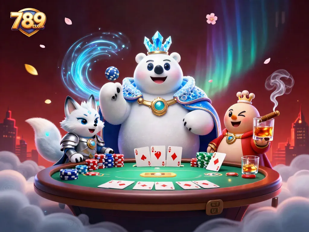 Engage in thrilling gameplay at 789CLUB with a vivid poker scene featuring iconic characters.