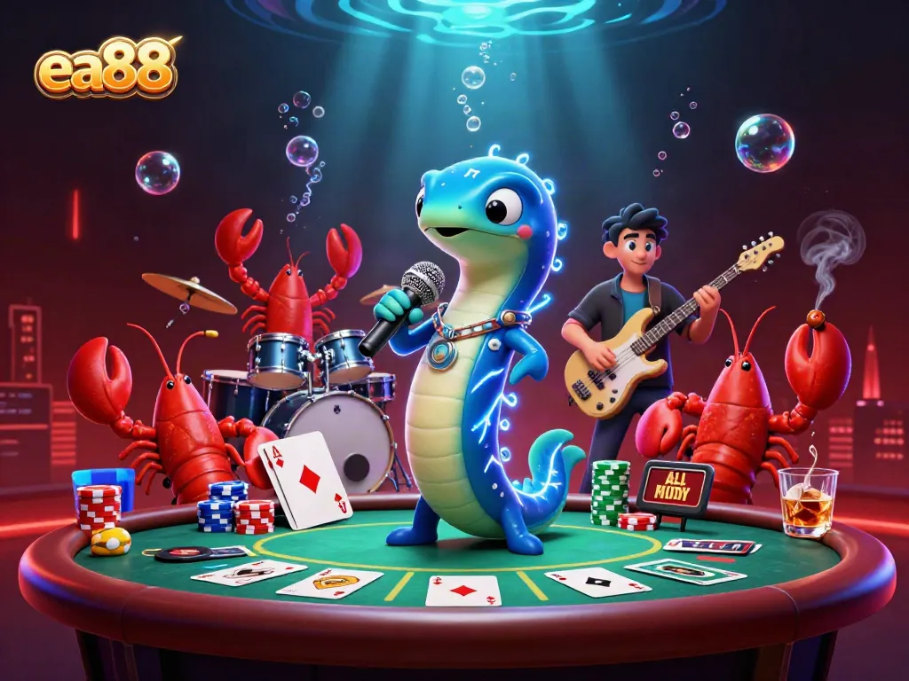 Experience exhilarating moments at ea88 with a vibrant electric eel DJ and lively underwater casino band.