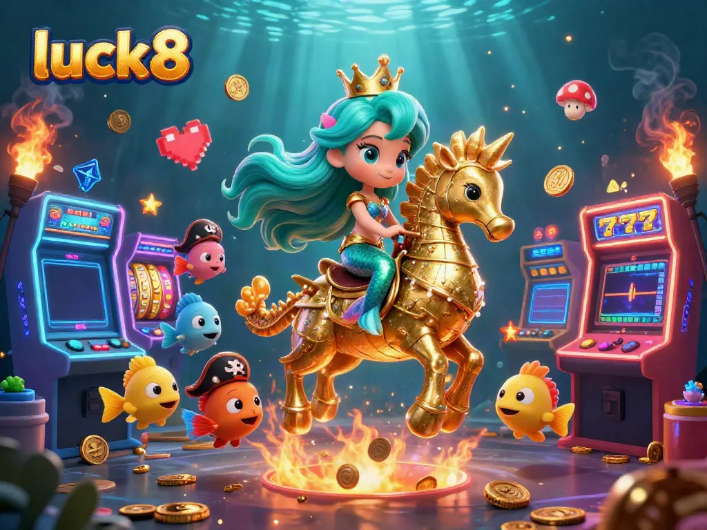 Experience the thrilling luck8 adventure with a mermaid princess and colorful casino elements.