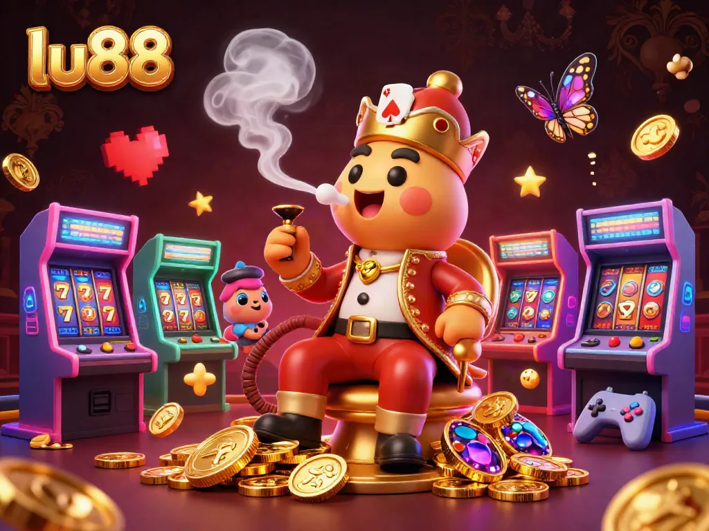 Join the excitement of LU88 as the colorful caterpillar hookah-master entertains with poker symbols and gaming machines.
