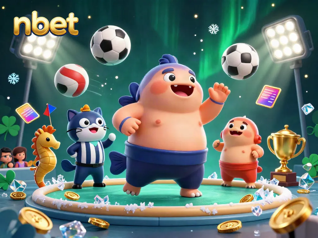 Engage in exciting betting at nbet with a lively underwater casino scene featuring a cartoon fugu and cheering spectators.