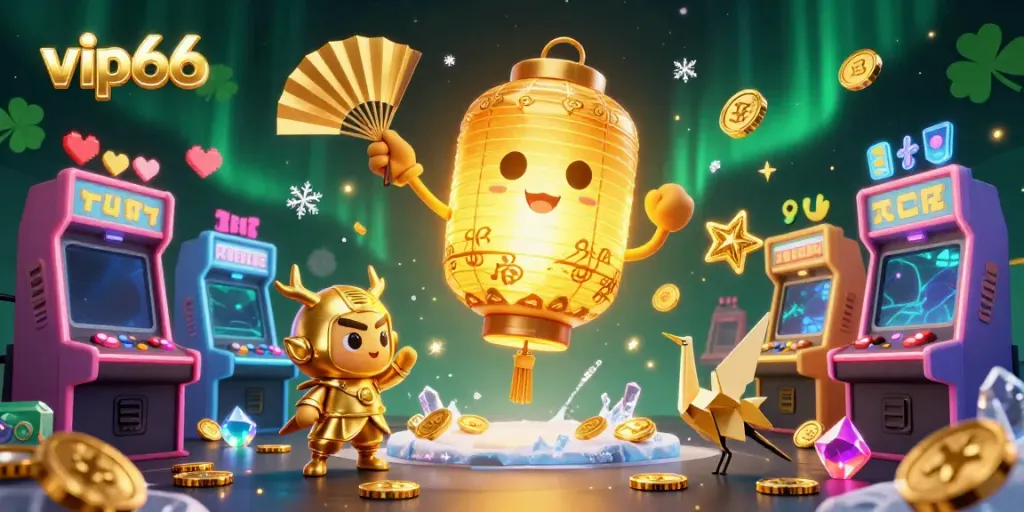 Experience thrilling gameplay at vip66 with a golden lantern spirit and vibrant casino elements.