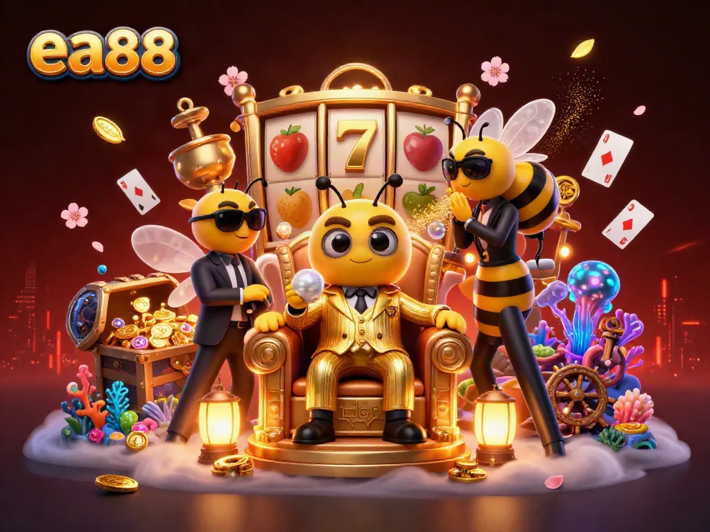 Experience the thrilling world of ea88 casino with vibrant slot reels and dynamic characters.
