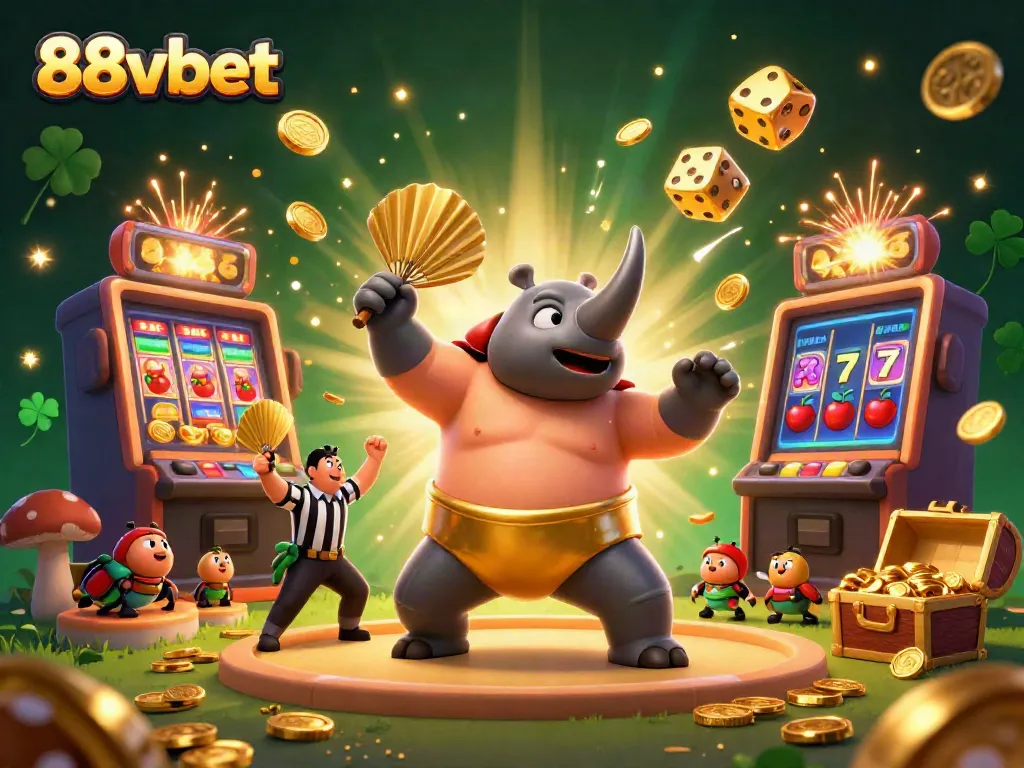 Experience thrilling action with the 88vbet hero beetle in a colorful casino scene, surrounded by flying coins.