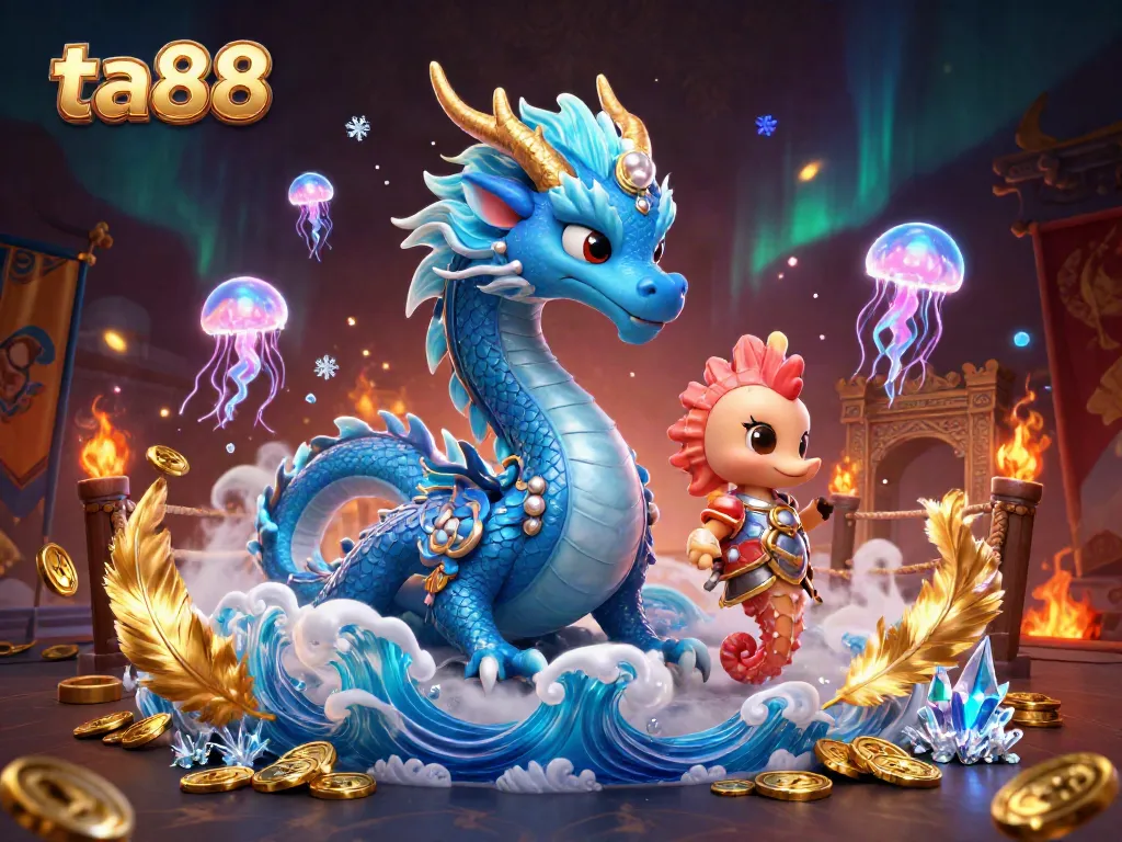 Engage with ta88’s vibrant casino scene featuring an azure dragon, seahorse knight, glowing jellyfish, and rich gaming elements.