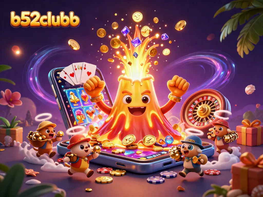 Engage with b52clubb's dazzling eruption of treasures in a lively casino-themed digital scene.