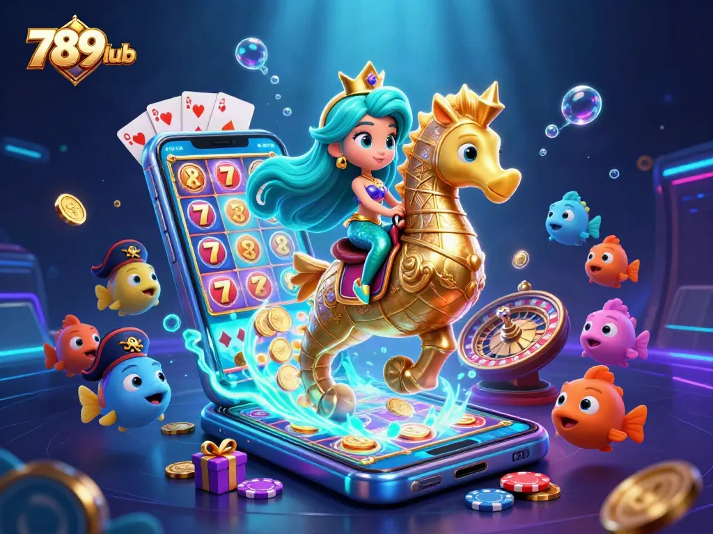 Spin the reels at 789club with a vibrant 3D underwater casino scene featuring exciting game elements.