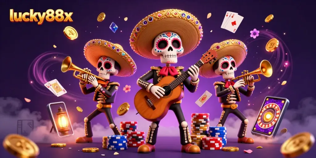 Spin for jackpots and winning combinations in lucky88x, where vibrant skeletons celebrate!
