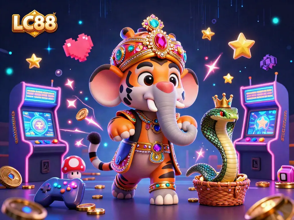 Experience thrilling gameplay with LC88 at a vibrant casino filled with 3D characters, games, and dazzling visuals.