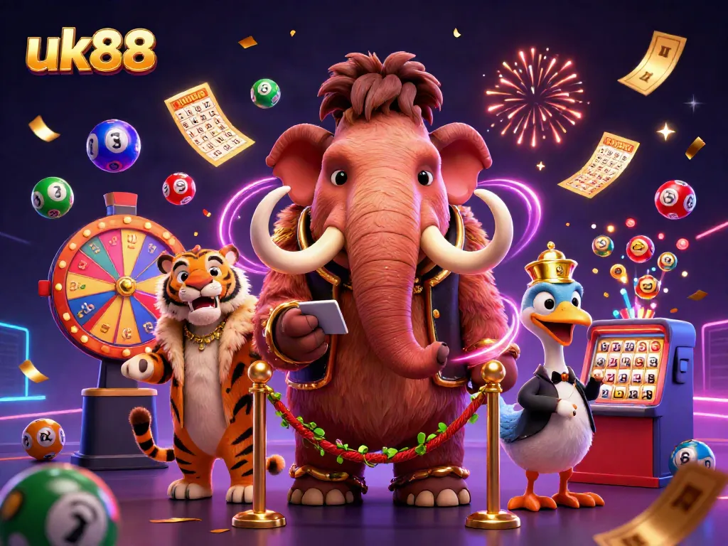 Experience thrilling lottery action with uk88, featuring a vibrant 3D casino scene filled with dynamic game elements.
